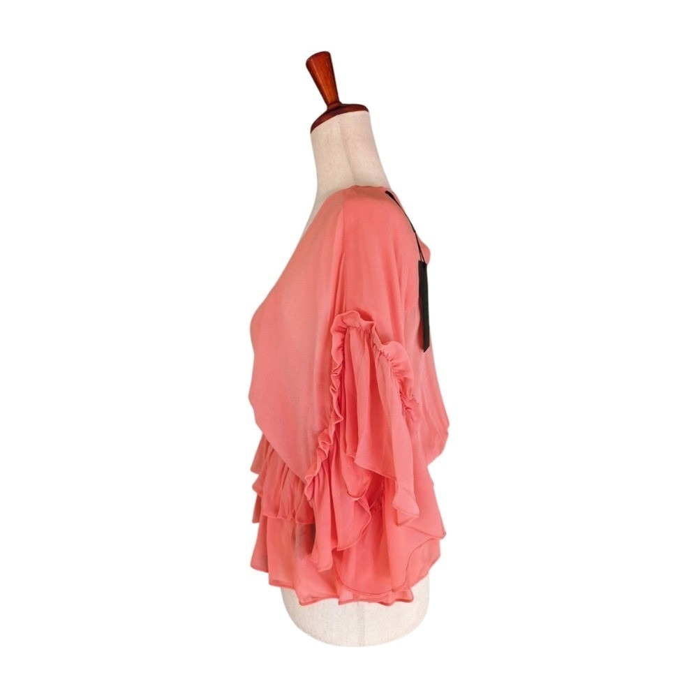 NWT The Kooples Pink Sweetie Ruffled V-Neck Blouse Size FR1/US4 - Picture 5 of 10